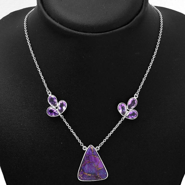 Copper Purple Turquoise and Amethyst Necklace SDN1247 N-1002, 20x25 mm