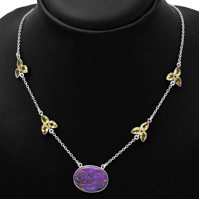 Copper Purple Turquoise & Citrine Necklace SDN1300 N-1004, 17x21 mm