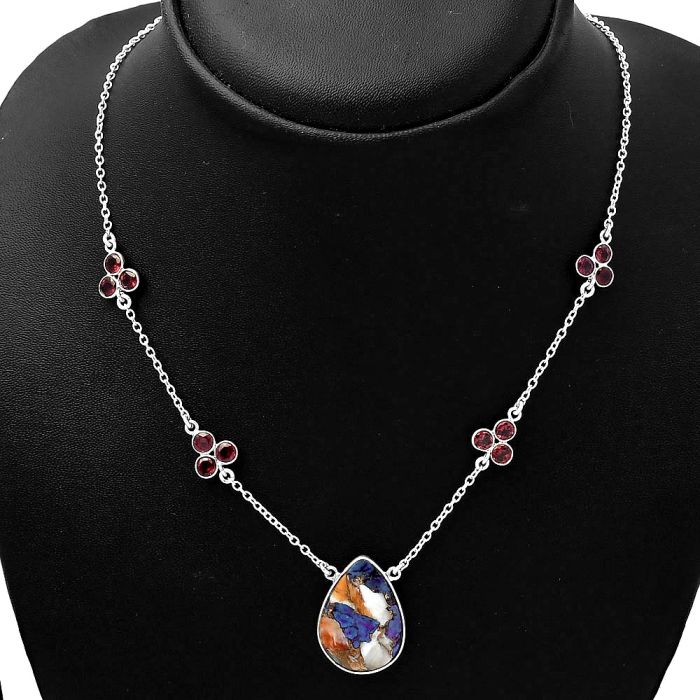 Spiny Oyster Turquoise & Garnet Necklace SDN1308 N-1004, 17x23 mm