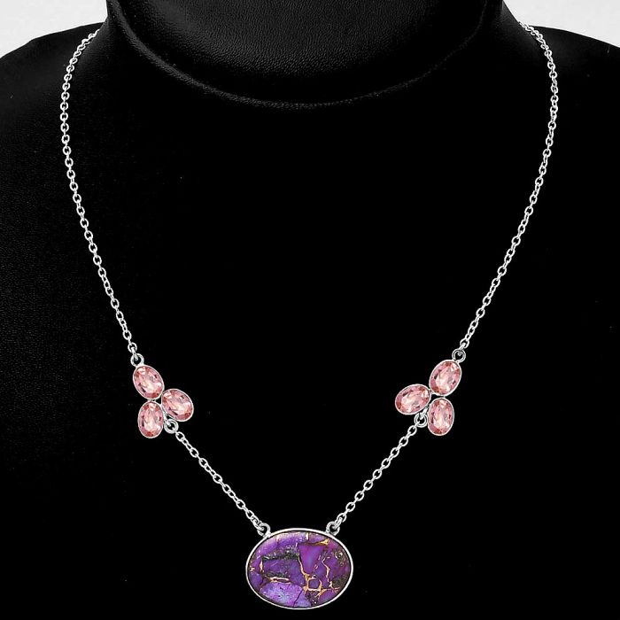 Copper Purple Turquoise & Peach Morganite Necklace SDN1362 N-1002, 16x21 mm
