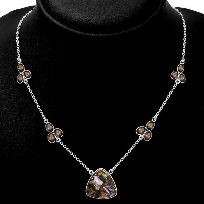 Copper Abalone Shell & Smoky Quartz Necklace SDN1364 N-1004, 18x18 mm