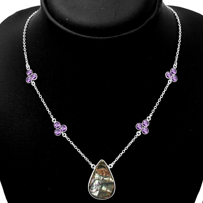 Copper Abalone Shell & Amethyst Necklace SDN1393 N-1004, 17x26 mm