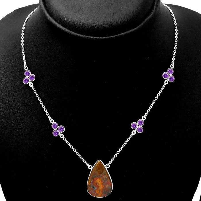 Rare Cady Mountain Agate & Amethyst Necklace SDN1394 N-1004, 16x25 mm