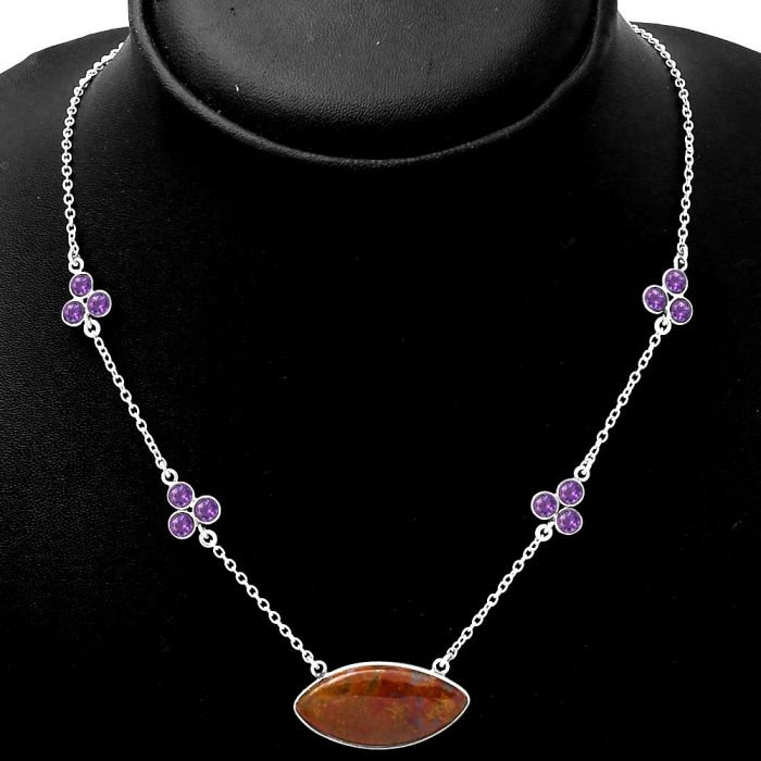Natural Red Moss Agate & Amethyst Necklace SDN1396 N-1004, 14x28 mm