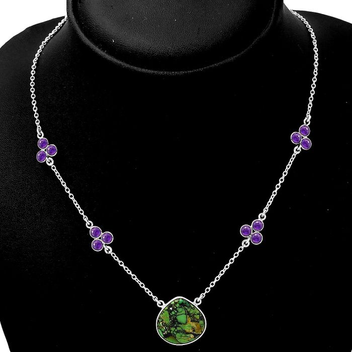 Green Matrix Turquoise & Amethyst Necklace SDN1412 N-1004, 18x18 mm