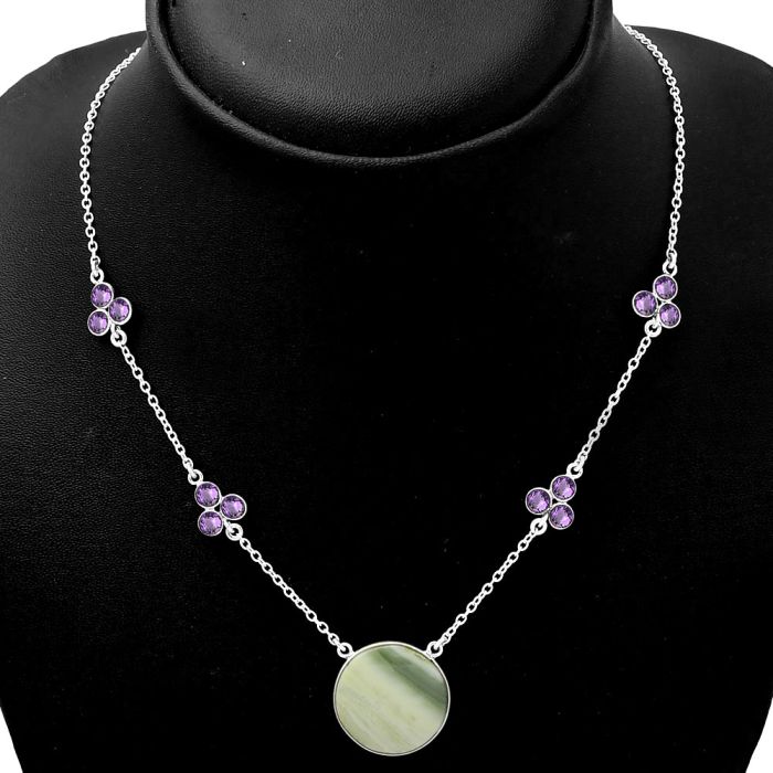 Natural Serpentine & Amethyst Necklace SDN1420 N-1004, 19x19 mm