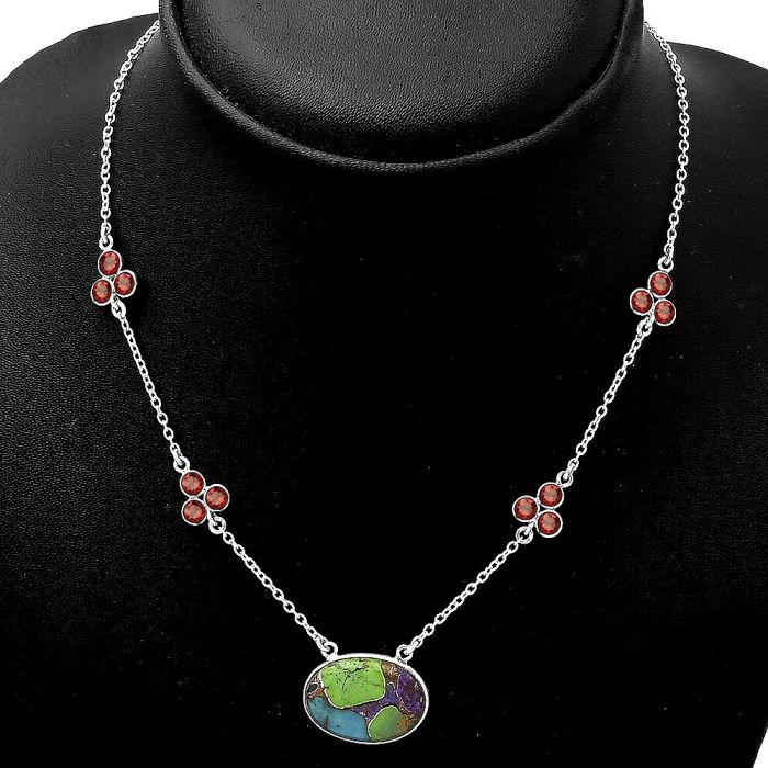 Multi Copper Turquoise & Garnet Necklace SDN1458 N-1004, 15x20 mm