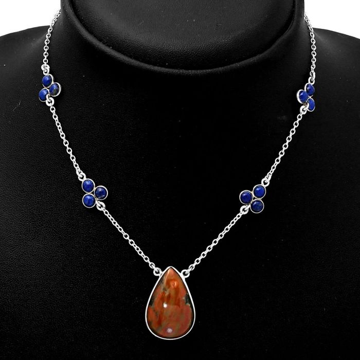 Natural Blood Stone - India & Lapis Necklace SDN1541 N-1004, 15x23 mm