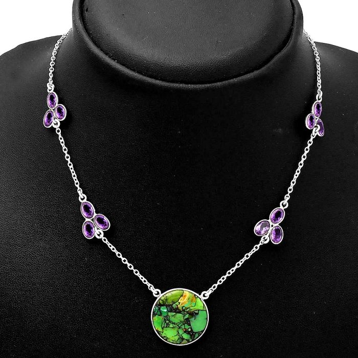 Green Matrix Turquoise & Amethyst Necklace SDN1543 N-1004, 19x19 mm