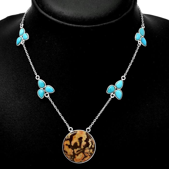 Outback Jasper & Natural Rare Turquoise Nevada Aztec Mt Necklace SDN1576 N-1004, 24x24 mm