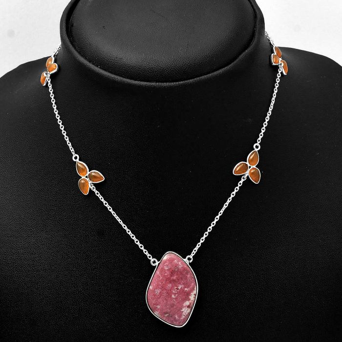 Pink Thulite and Carnelian Necklace SDN1647 N-1004, 18x28 mm