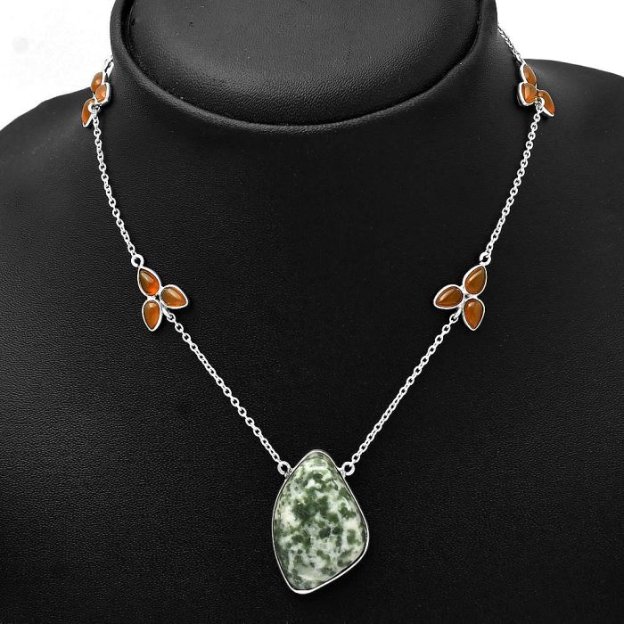 Dioptase and Carnelian Necklace SDN1650 N-1004, 19x27 mm