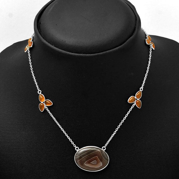 Lake Superior Agate and Carnelian Necklace SDN1651 N-1004, 18x24 mm
