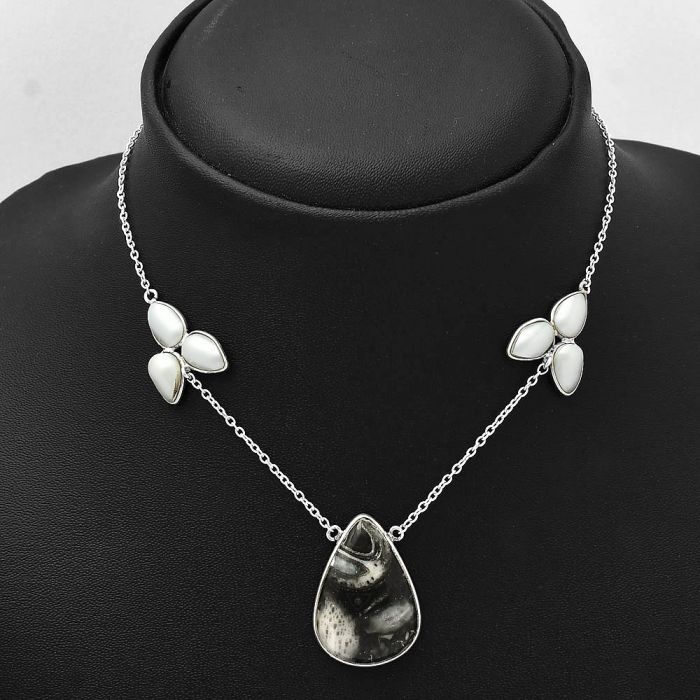 Mexican Cabbing Fossil and Pearl Necklace SDN1659 N-1002, 18x25 mm