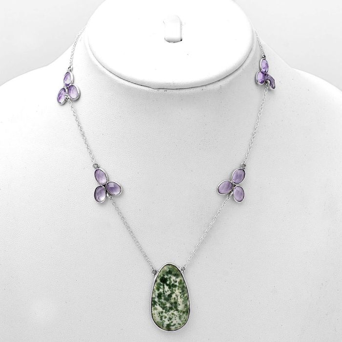 Dioptase and Amethyst Necklace SDN1669 N-1004, 17x29 mm