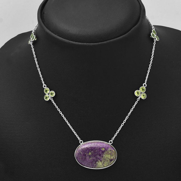 Purpurite and Peridot Necklace SDN1677 N-1004, 19x29 mm