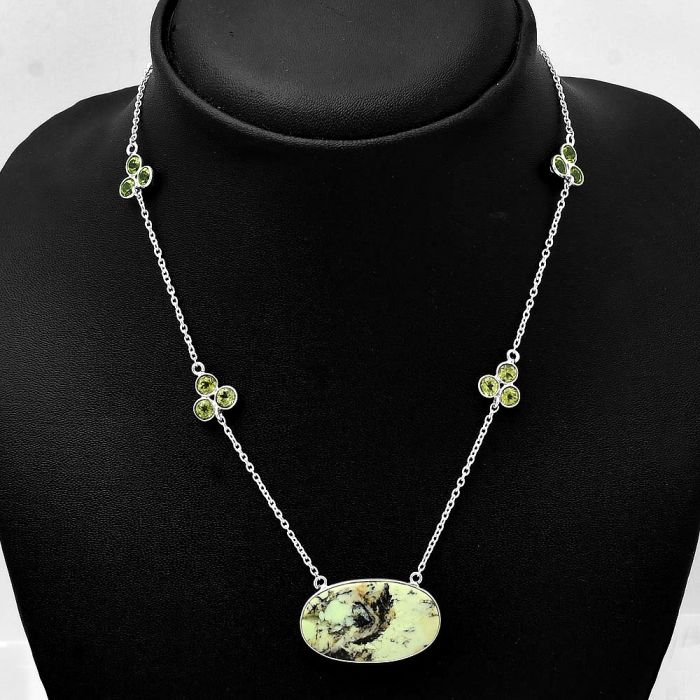 Lemon Chrysoprase and Peridot Necklace SDN1679 N-1004, 16x28 mm