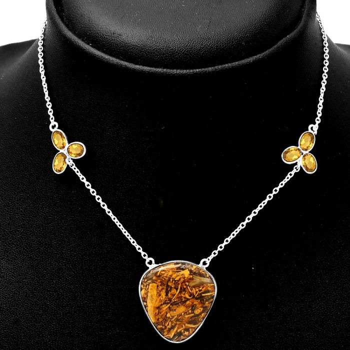 Coquina Fossil Jasper and Citrine Necklace SDN1688 N-1002, 21x23 mm