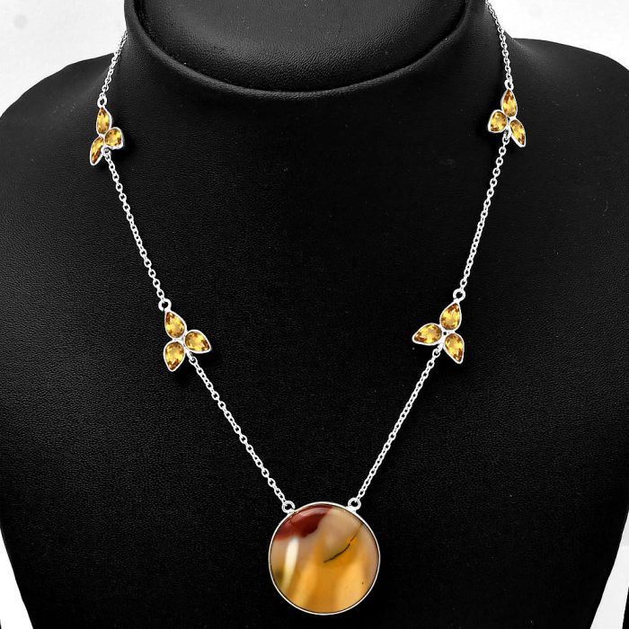Red Mookaite and Citrine Necklace SDN1690 N-1004, 23x23 mm