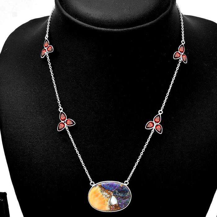 Spiny Oyster Turquoise and Garnet Necklace SDN1698 N-1004, 19x27 mm