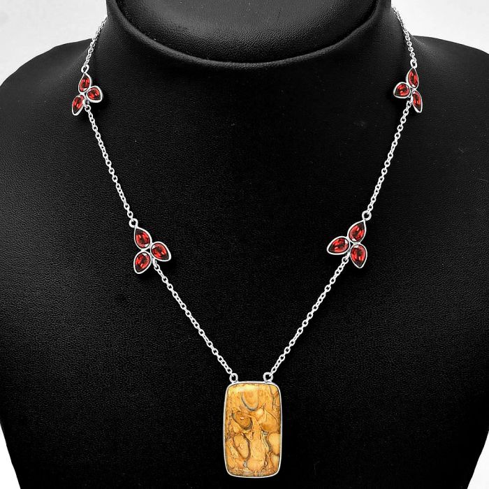 Rock Calcy and Garnet Necklace SDN1703 N-1004, 15x25 mm