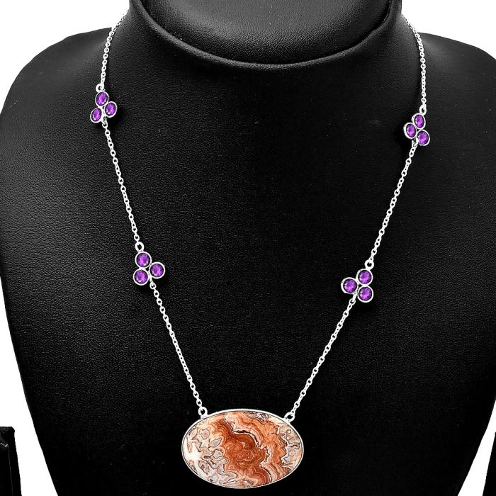 Rosetta Picture Jasper and Amethyst Necklace SDN1729 N-1004, 22x34 mm