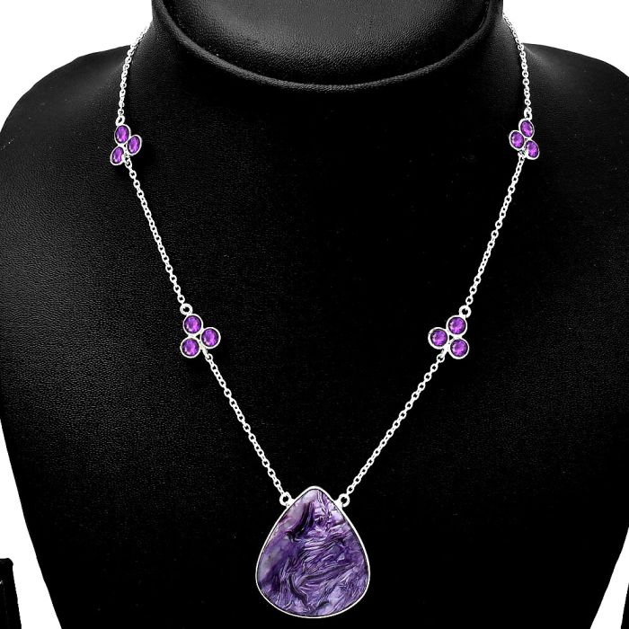 Siberian Charoite and Amethyst Necklace SDN1731 N-1004, 24x28 mm