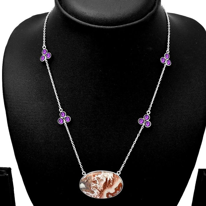 Rosetta Picture Jasper and Amethyst Necklace SDN1733 N-1004, 20x31 mm