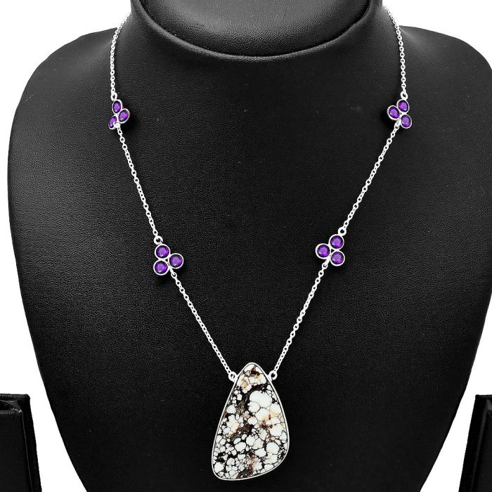 Wild Horse Jasper and Amethyst Necklace SDN1736 N-1004, 22x36 mm