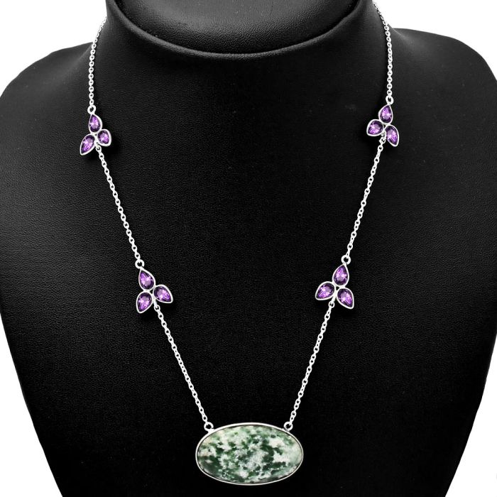 Dioptase and Amethyst Necklace SDN1738 N-1004, 17x30 mm