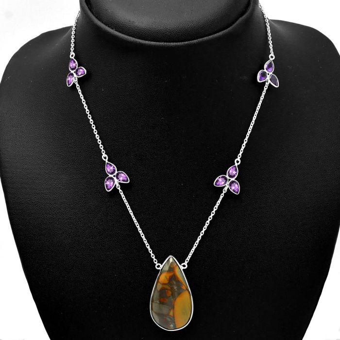 Fruit Jasper and Amethyst Necklace SDN1744 N-1004, 18x31 mm
