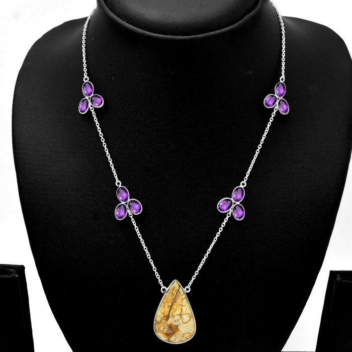 Rock Calcy and Amethyst Necklace SDN1749 N-1004, 18x28 mm