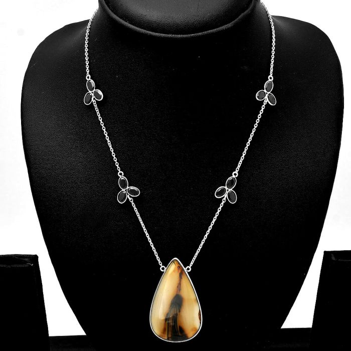 Montana Agate and Black Onyx Necklace SDN1750 N-1004, 24x40 mm