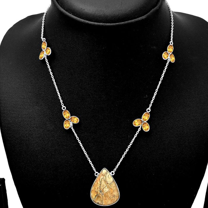 Rock Calcy and Citrine Necklace SDN1753 N-1004, 19x25 mm
