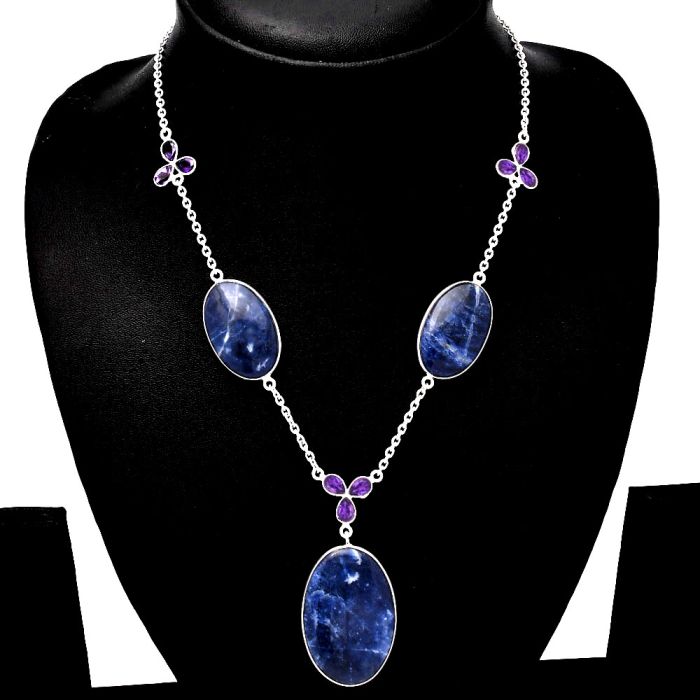 Sodalite and Amethyst Necklace SDN1786 N-1021, 22x34 mm