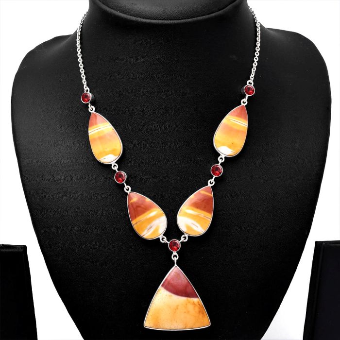 Red Mookaite and Garnet Necklace SDN1809 N-1022, 29x31 mm