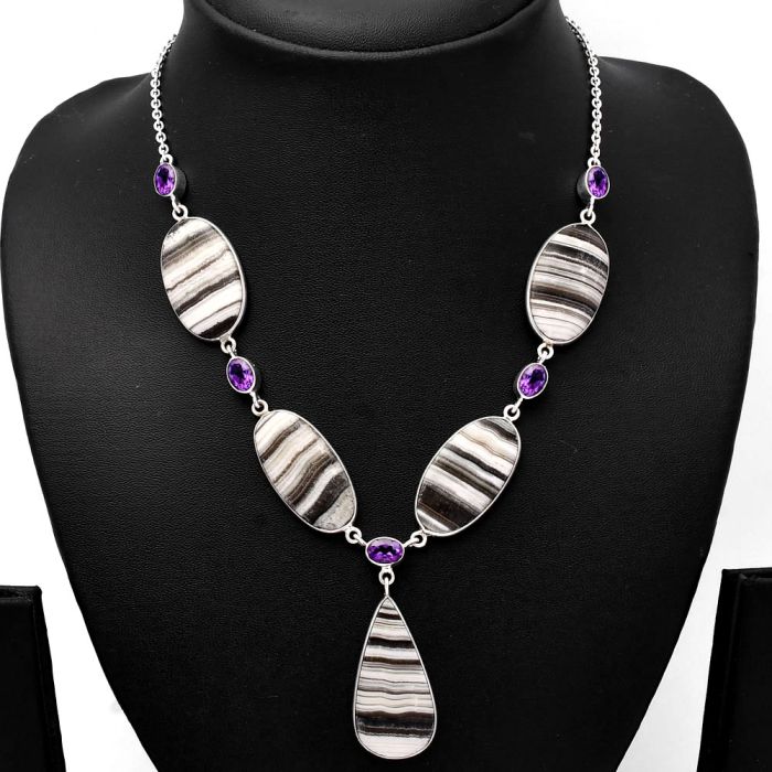 Prairie Agate and Amethyst Necklace SDN1823 N-1022, 16x32 mm