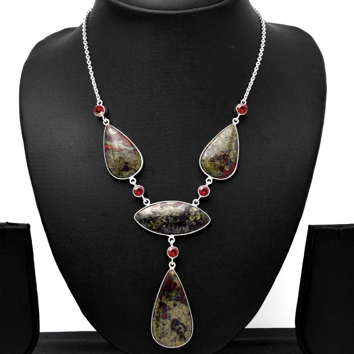 Dragon Blood Stone and Garnet Necklace SDN1832 N-1023, 20x38 mm