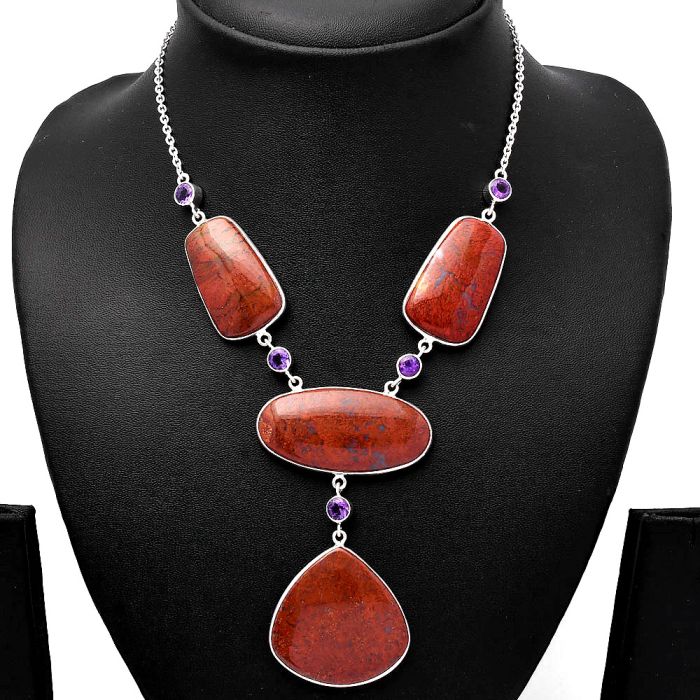Snake Skin Jasper and Amethyst Necklace SDN1839 N-1023, 31x31 mm