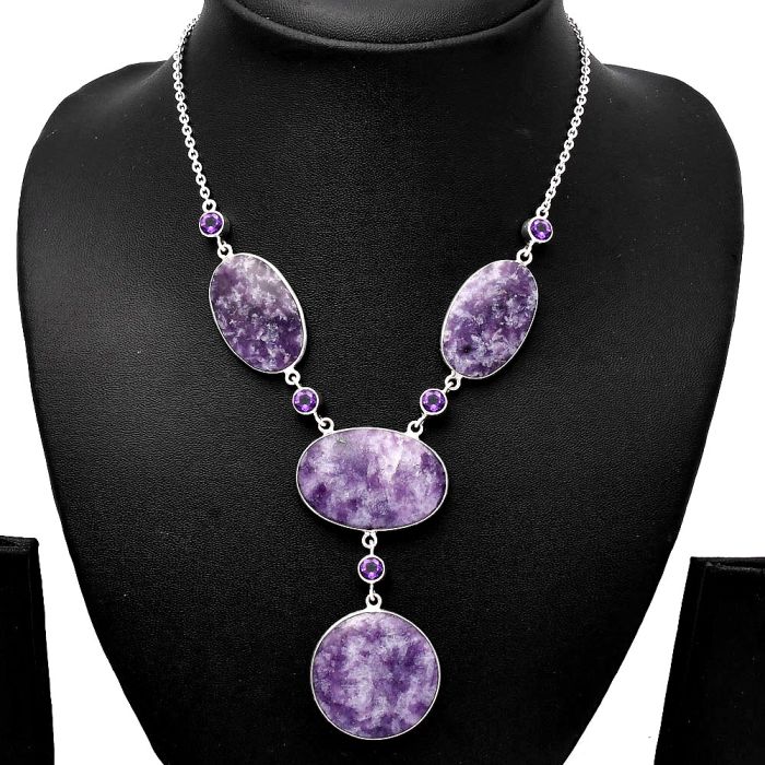 Purple Lepidolite and Amethyst Necklace SDN1840 N-1023, 21x31 mm