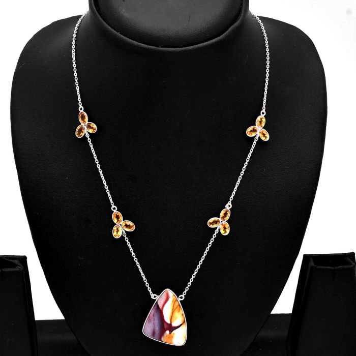 Red Mookaite and Citrine Necklace SDN1844 N-1004, 21x30 mm