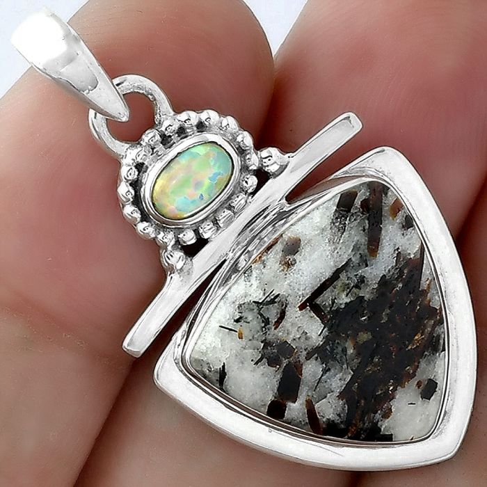 Astrophyllite - Russia and Fire Opal Pendant SDP100798 P-1289, 15x17 mm