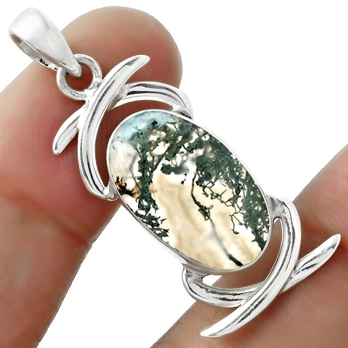 Natural Horse Canyon Moss Agate Pendant SDP101622 P-1428, 12x19 mm
