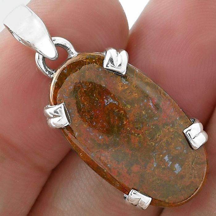 Natural Red Moss Agate Pendant SDP101740 P-1332, 14x24 mm