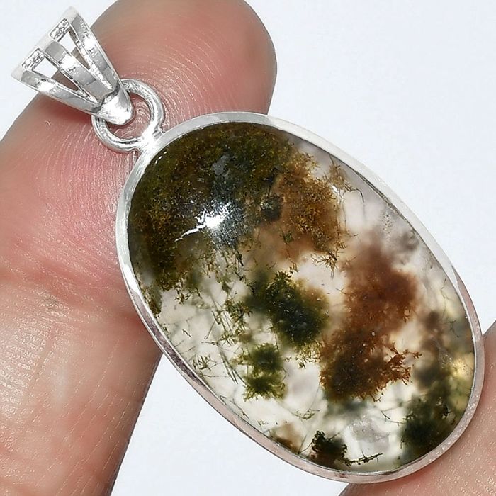 Natural Moss Agate - India Pendant SDP102264 P-1002, 17x27 mm