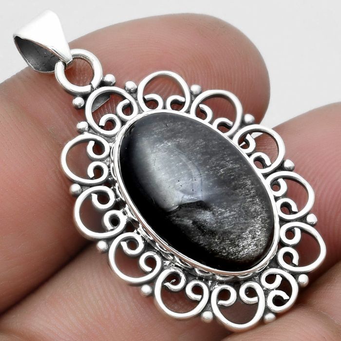 Natural Silver Obsidian Pendant SDP103351 P-1699, 12x19 mm
