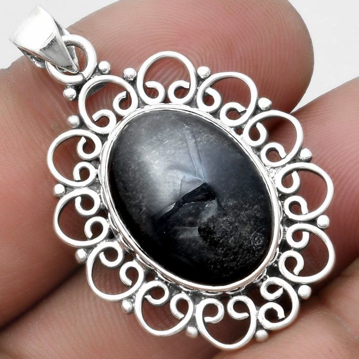 Natural Silver Obsidian Pendant SDP103354 P-1699, 13x18 mm