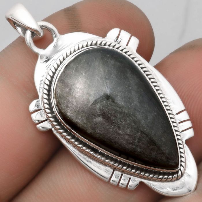 Natural Silver Obsidian Pendant SDP104556 P-1463, 15x25 mm