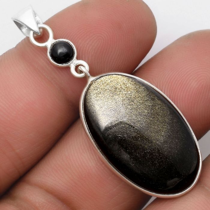 Natural Silver Obsidian & Black Onyx Pendant SDP105487 P-1098, 17x27 mm