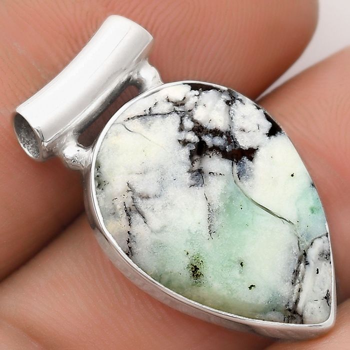 Dendritic Chrysoprase - Africa 925 Sterling Silver Pendant Jewelry SDP106129 P-1259, 16x22 mm